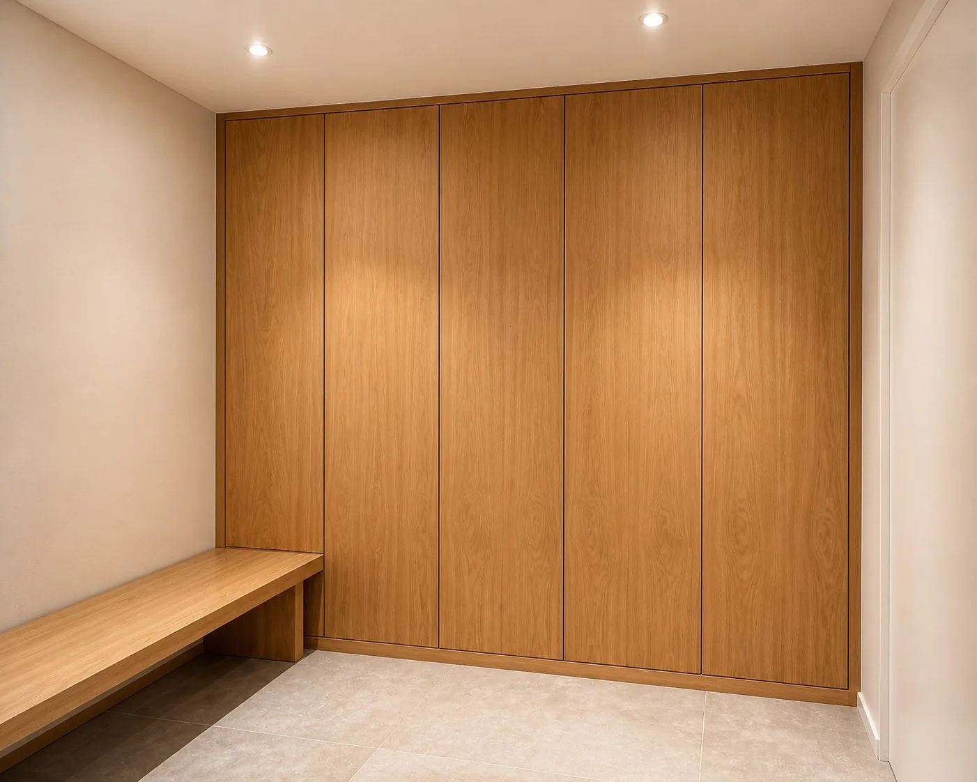 Entrée avec dressing en bois et assise sur mesure
