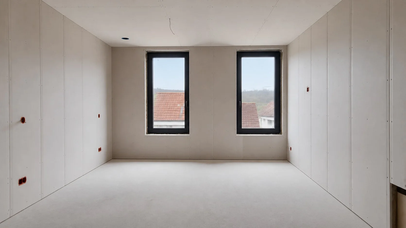 Volume intérieur en chantier avec cloisons préparées